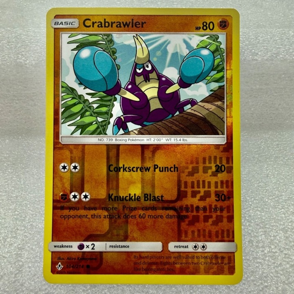 Crabrawler 104/214 Sm-Unbroken Bonds Reverse Holo Pokémon TCG Mint Unplayed